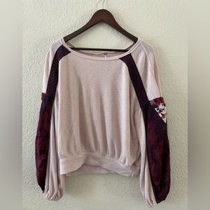 Free People Womens Blossom Balloon Sleeve Waffle Knit Size M